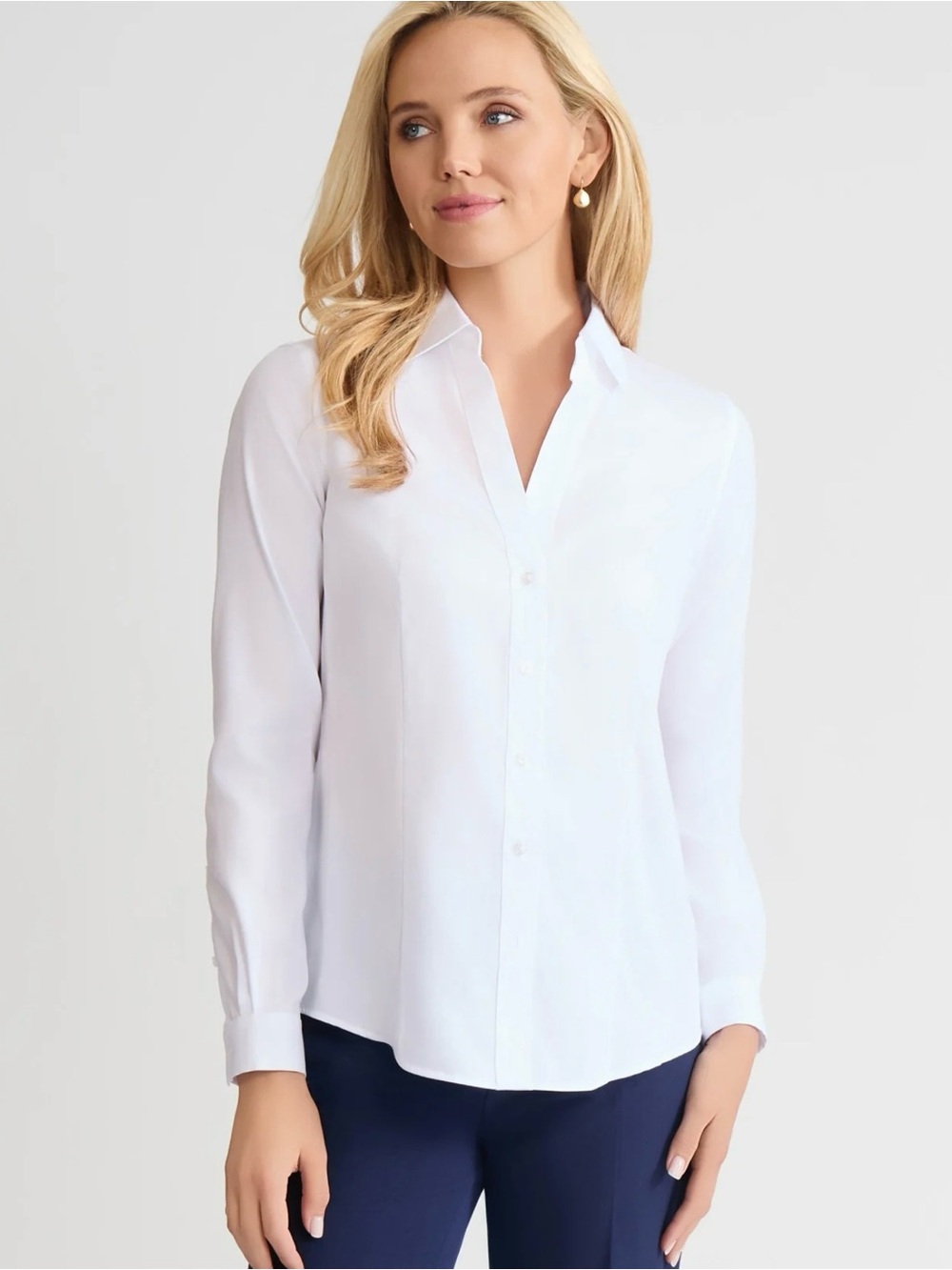 Jones New York White Button-Front V-Neck Blouse - Picture 9 of 12